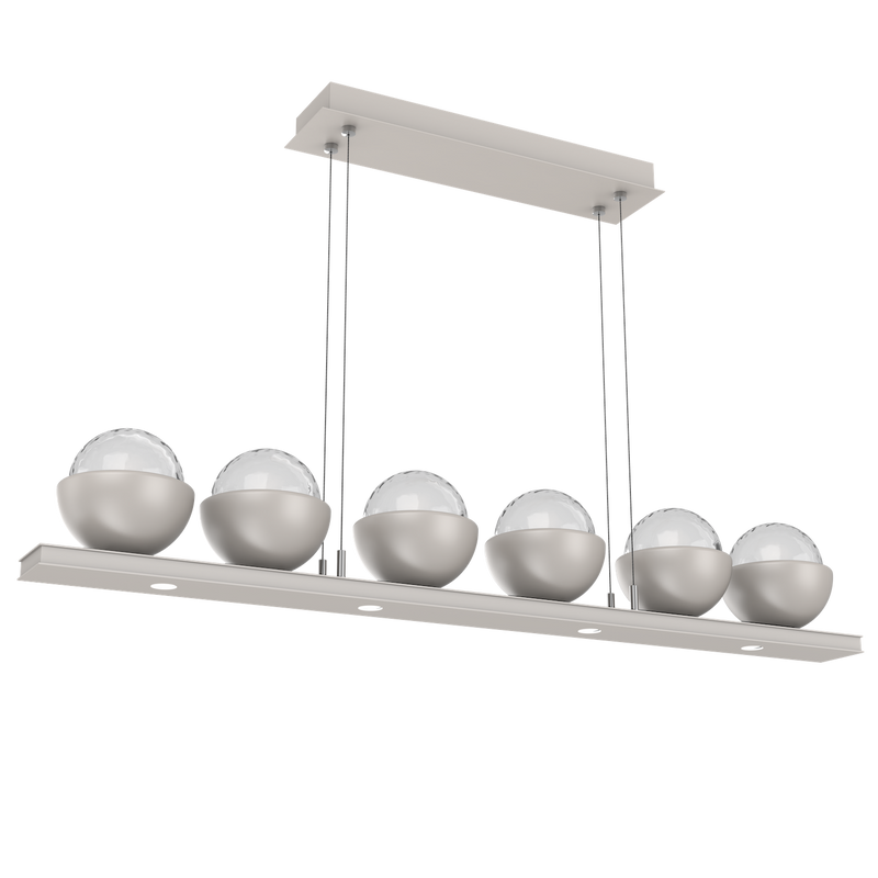 Cabochon Linear Chandelier 6 Lights Beige Silver Matching Finish By Hammerton