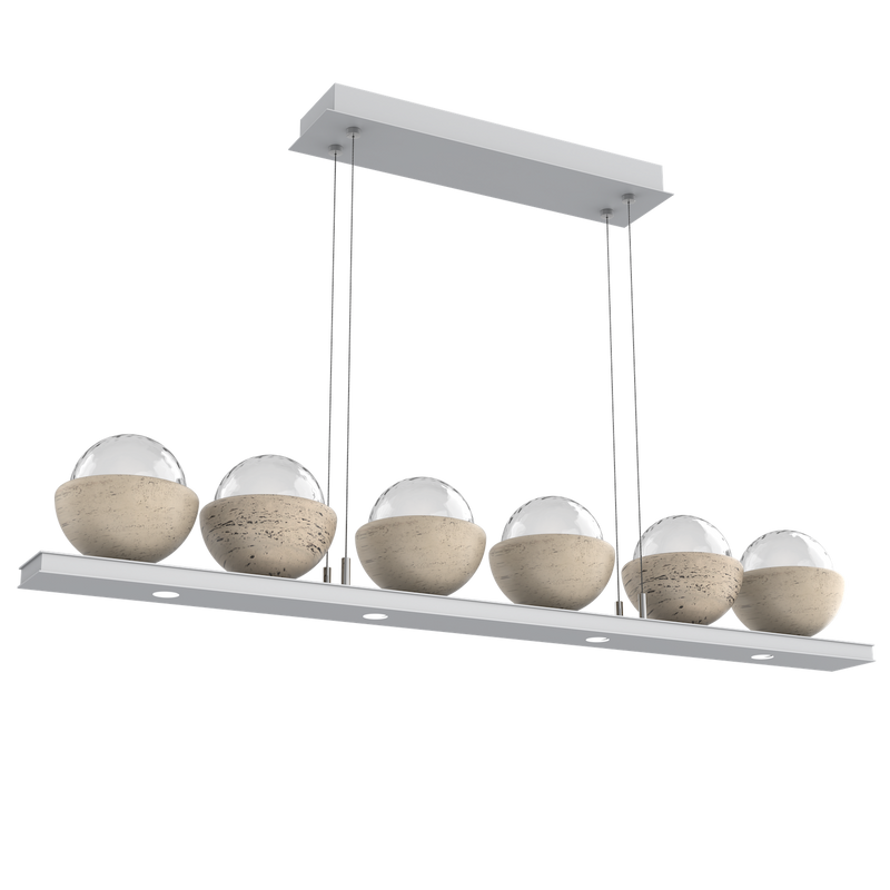 Cabochon Linear Chandelier 6 Lights Classic Silver Travertine By Hammerton