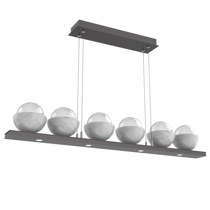 Cabochon Linear Chandelier 6 Lights Graphite White Marble By Hammerton