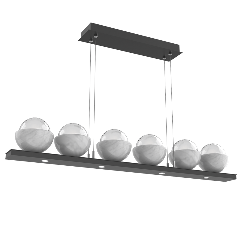 Cabochon Linear Chandelier 6 Lights Matte Black White Marble By Hammerton