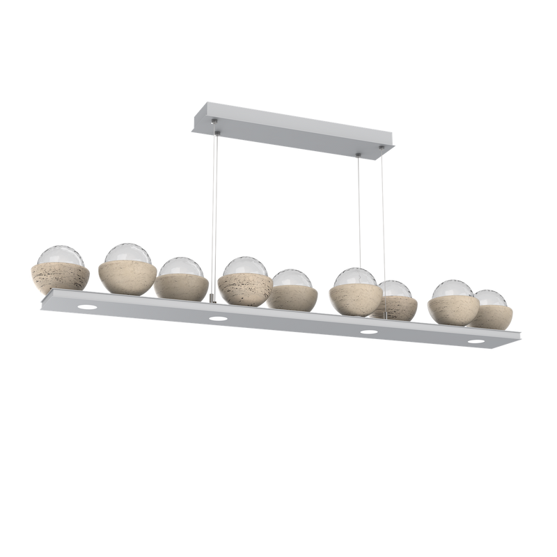 Cabochon Linear Chandelier 9 Lights Classic Silver Travertine By Hammerton