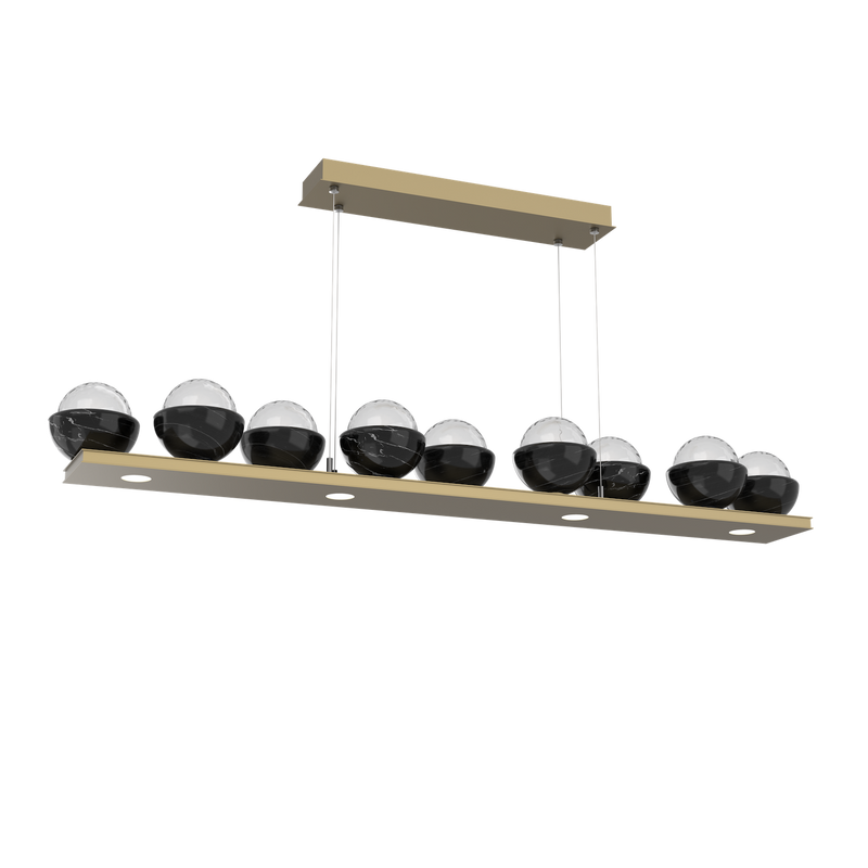 Cabochon Linear Chandelier 9 Lights Gilded Brass Black Marble By Hammerton