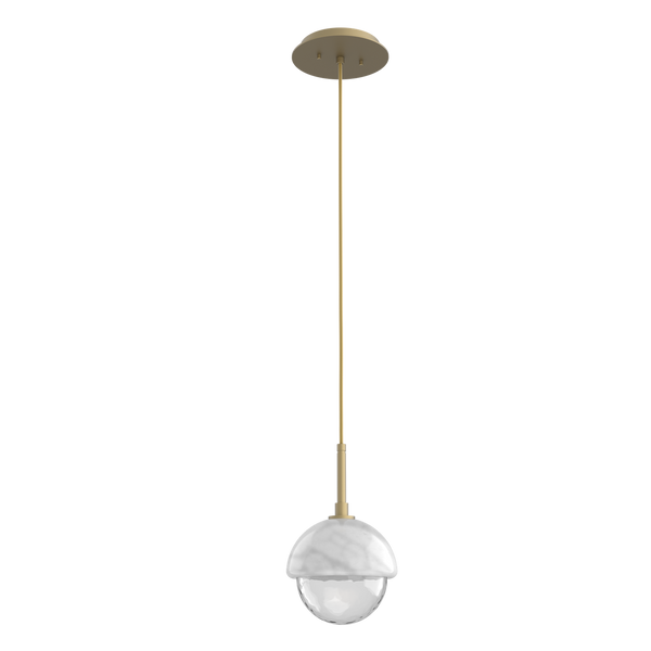 Cabochon Pendant Light Gilded Brass White Marble By Hammerton
