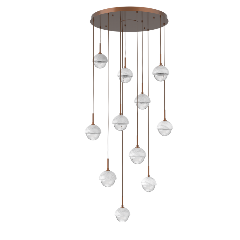 Cabochon Round Pendant Chandelier 11 Lights Burnished Bronze White Marble By Hammerton