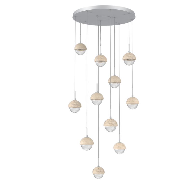 Cabochon Round Pendant Chandelier 11 Lights Classic Silver Travertine By Hammerton