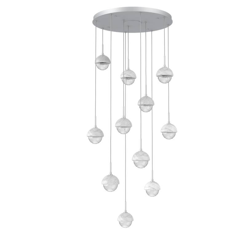 Cabochon Round Pendant Chandelier 11 Lights Classic Silver White Marble By Hammerton