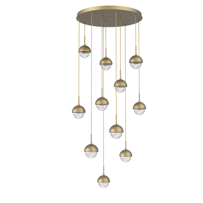Cabochon Round Pendant Chandelier 11 Lights Gilded Brass Matching Finish By Hammerton
