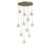 Cabochon Round Pendant Chandelier 11 Lights Gilded Brass Travertine By Hammerton