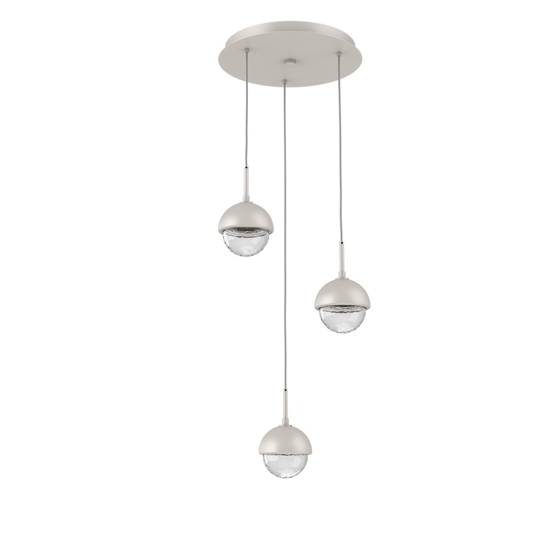 Cabochon Round Pendant Chandelier 3 Lights Beige Silver Matching Finish By Hammerton