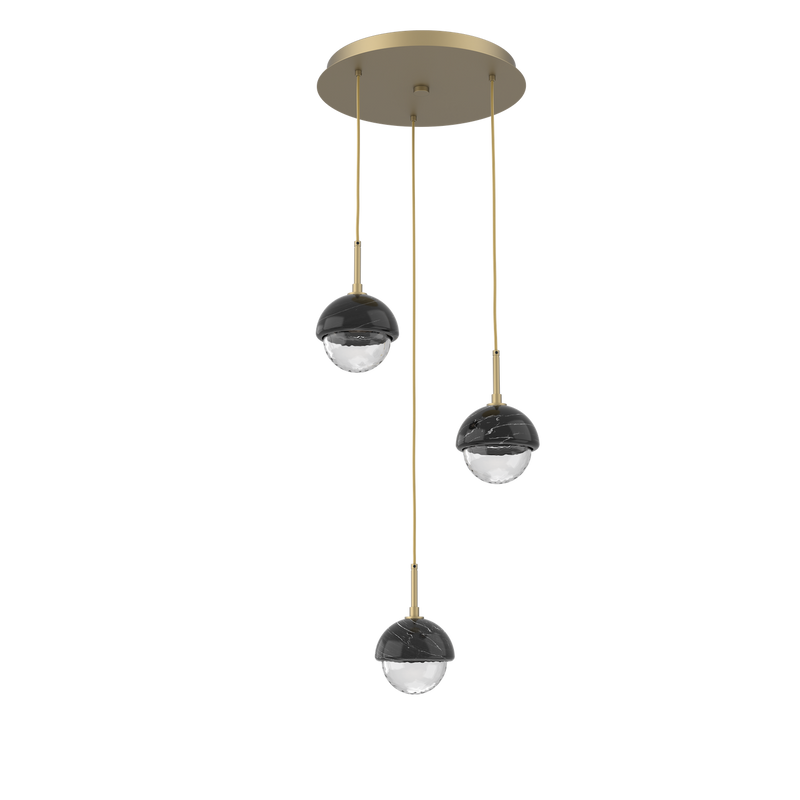 Cabochon Round Pendant Chandelier 3 Lights Black Marble By Hammerton