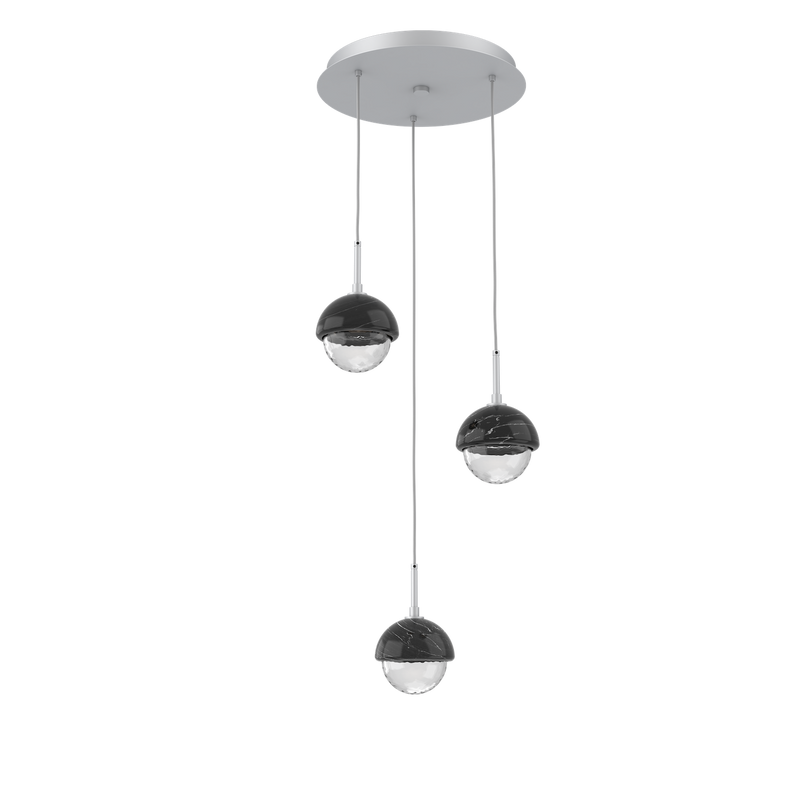 Cabochon Round Pendant Chandelier 3 Lights Classic Silver Black Marble By Hammerton