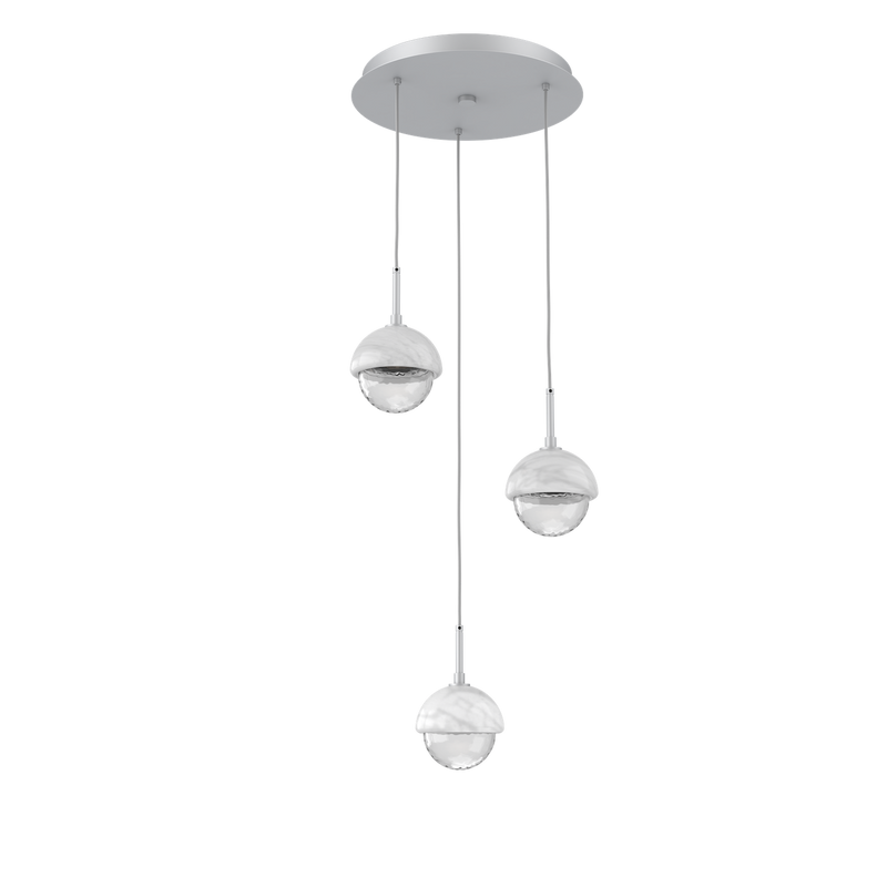 Cabochon Round Pendant Chandelier 3 Lights Classic Silver White Marble By Hammerton