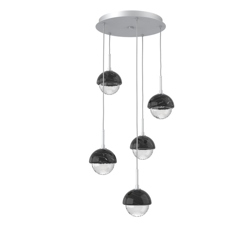 Cabochon Round Pendant Chandelier 5 Lights Classic Silver Black Marble By Hammerton