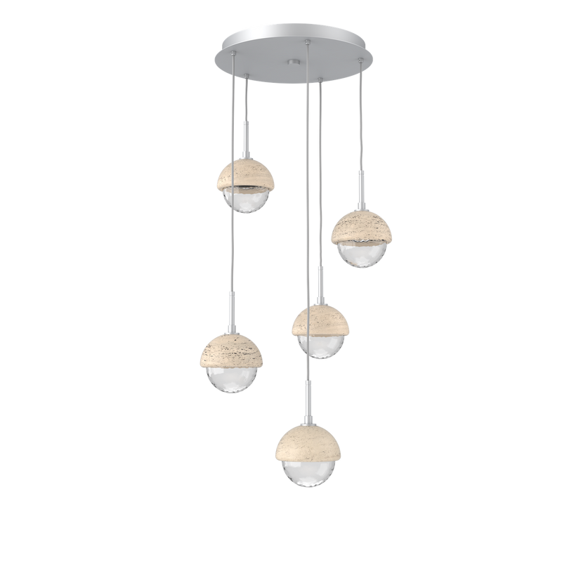 Cabochon Round Pendant Chandelier 5 Lights Classic Silver Travertine By Hammerton