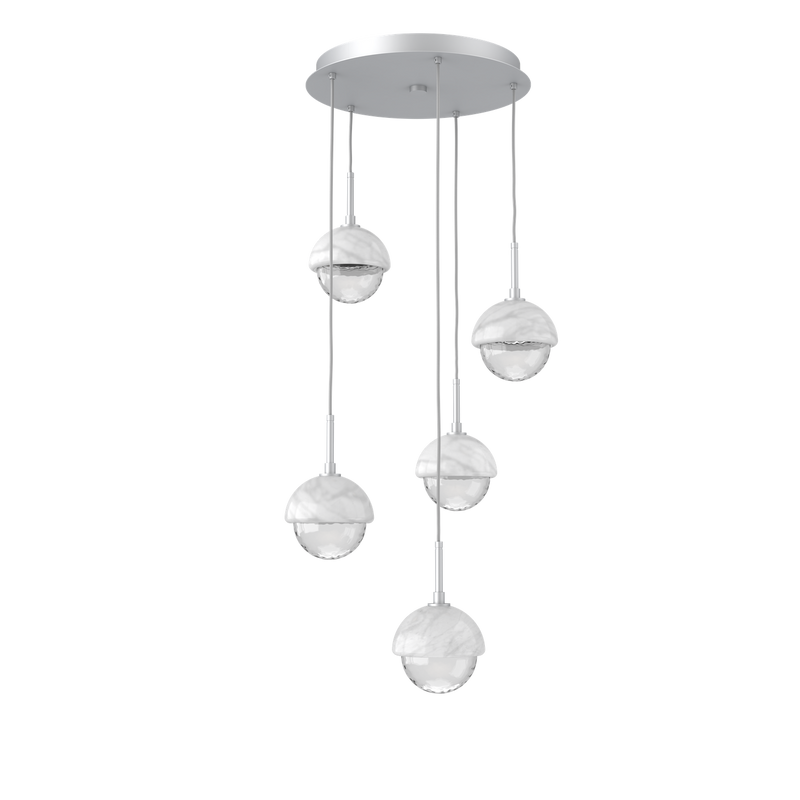 Cabochon Round Pendant Chandelier 5 Lights Classic Silver White Marble By Hammerton
