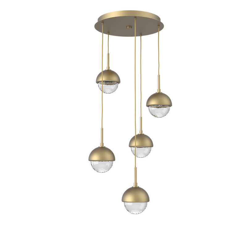 Cabochon Round Pendant Chandelier 5 Lights Gilded Brass Matching Finish By Hammerton
