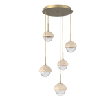 Cabochon Round Pendant Chandelier 5 Lights Gilded Brass Travertine By Hammerton