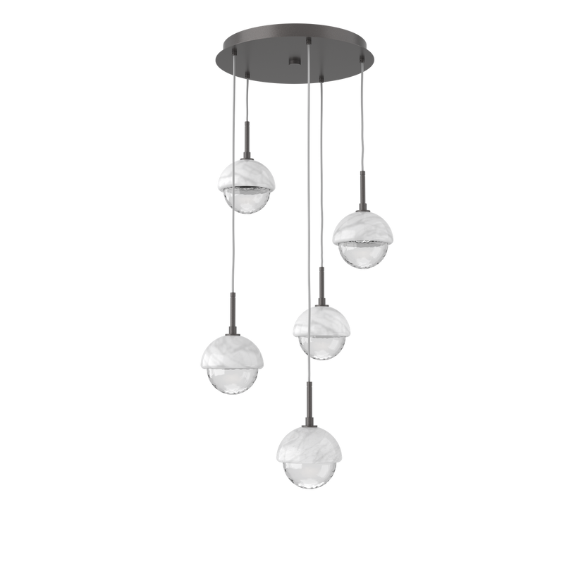 Cabochon Round Pendant Chandelier 5 Lights Graphite White Marble By Hammerton