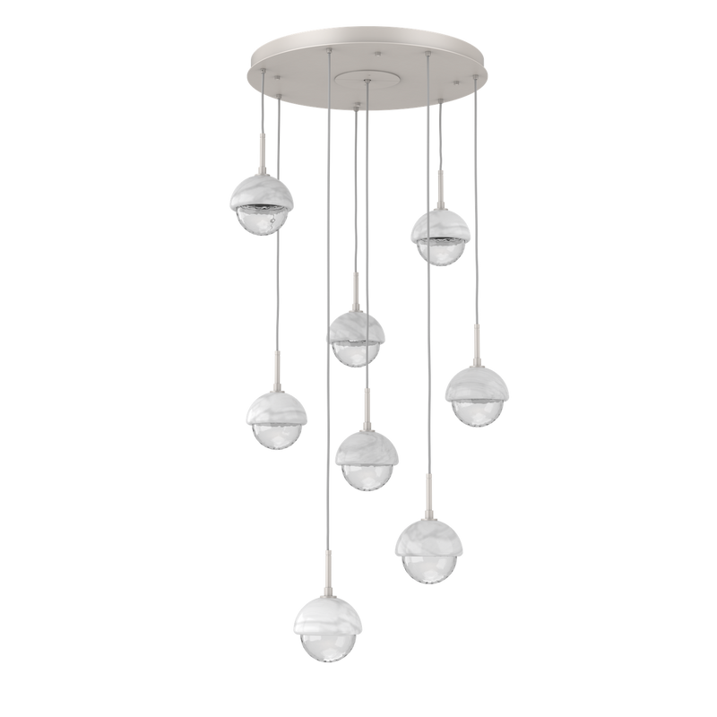 Cabochon Round Pendant Chandelier 8 Lights Beige Silver White Marble By Hammerton
