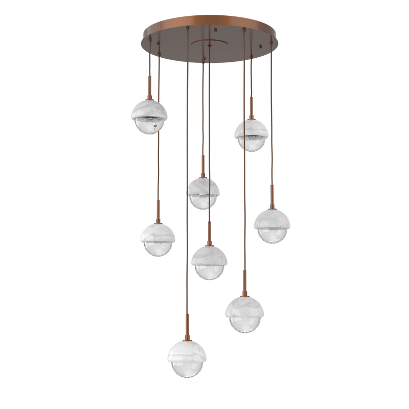 Cabochon Round Pendant Chandelier 8 Lights Burnished Bronze White Marble By Hammerton