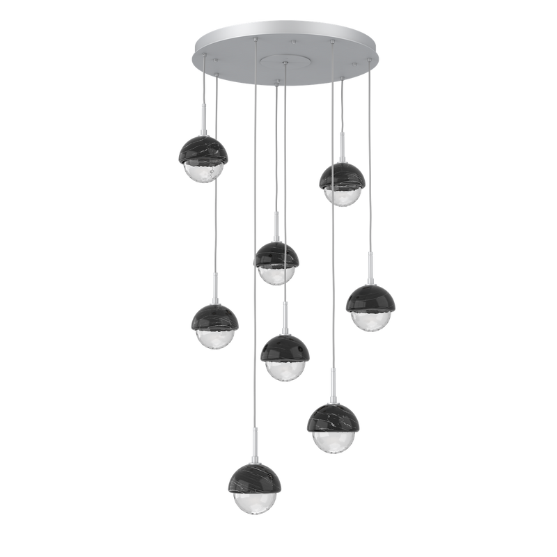 Cabochon Round Pendant Chandelier 8 Lights Classic Silver Black Marble By Hammerton