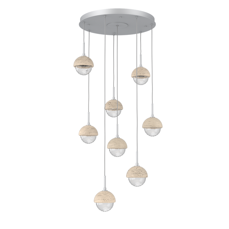 Cabochon Round Pendant Chandelier 8 Lights Classic Silver Travertine By Hammerton