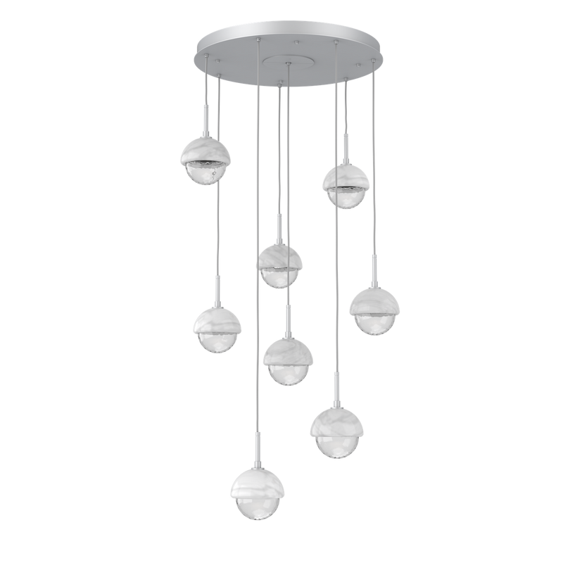 Cabochon Round Pendant Chandelier 8 Lights Classic Silver White Marble By Hammerton