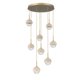 Cabochon Round Pendant Chandelier 8 Lights Gilded Brass Travertine By Hammerton
