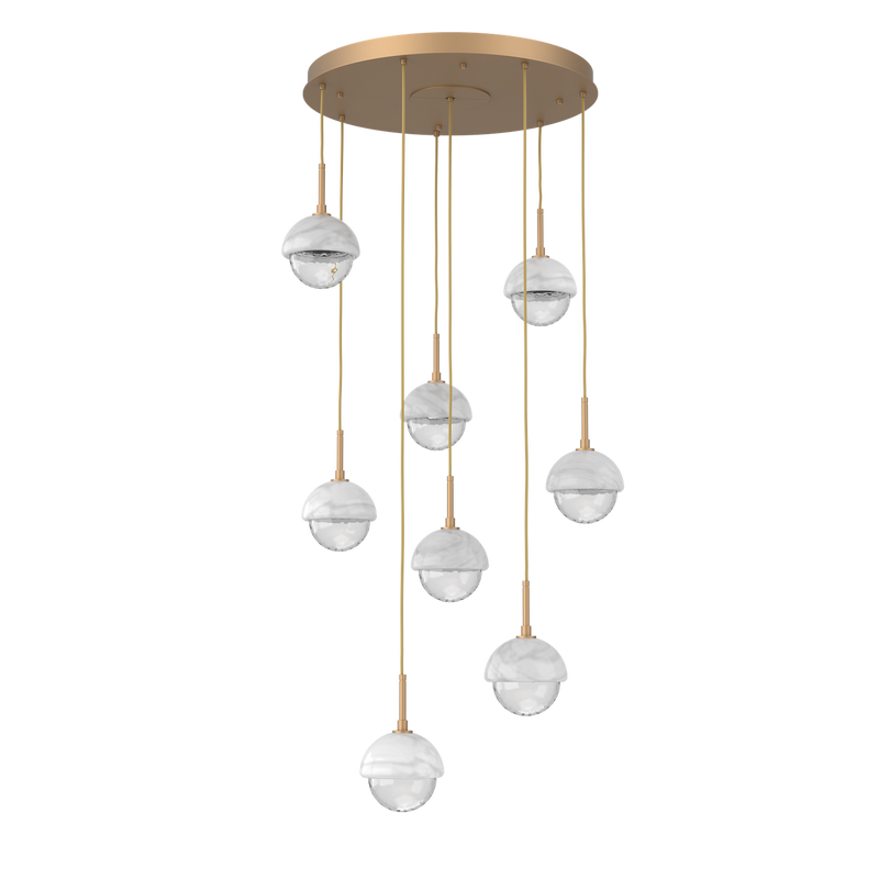 Cabochon Round Pendant Chandelier 8 Lights Novel Brass White Marble By Hammerton