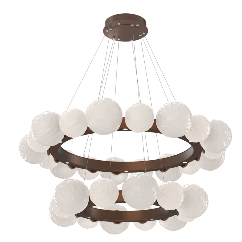 Gaia Radial Ring Chandelier Two Tier Burnished Bronze Opal White By Hammerton