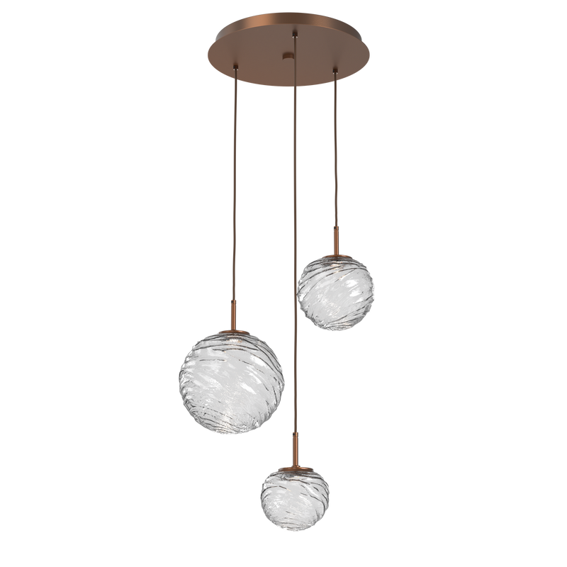 Gaia Round Pendant Chandelier 3 Lights Burnished Bronze Clear By Hammerton