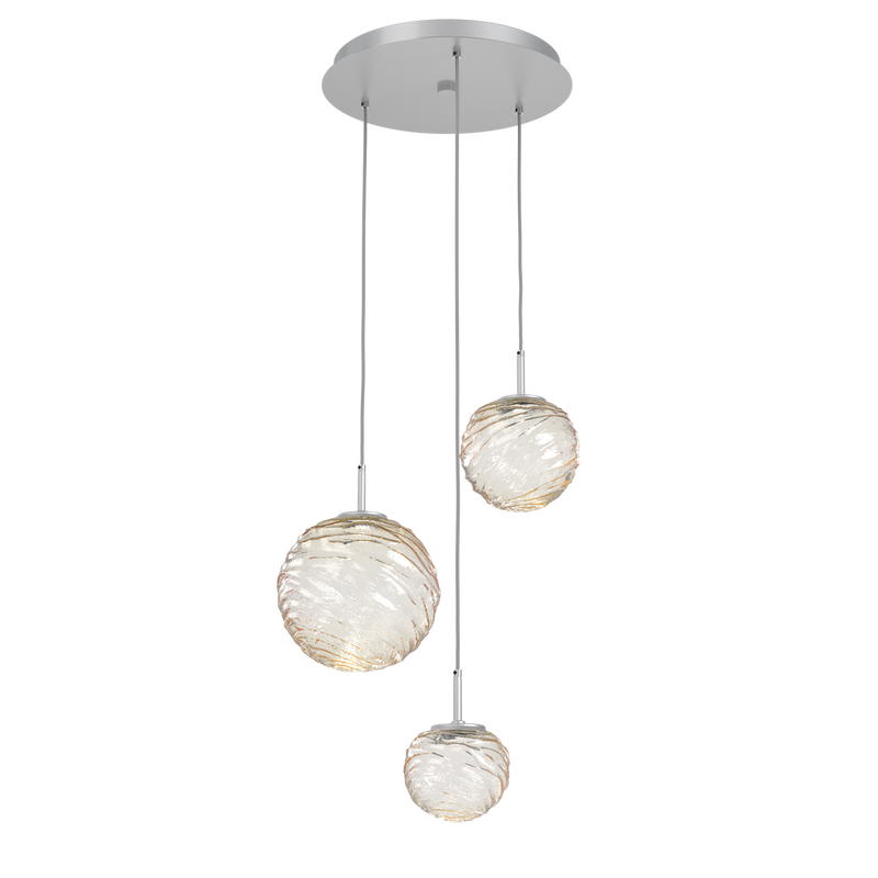 Gaia Round Pendant Chandelier 3 Lights Classic Silver Amber By Hammerton
