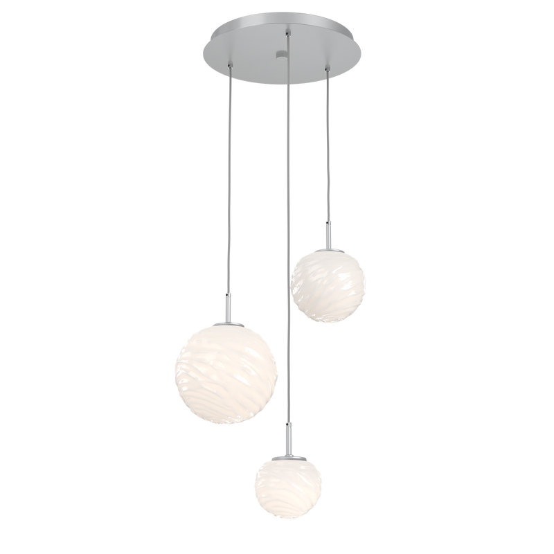 Gaia Round Pendant Chandelier 3 Lights Classic Silver Opal White By Hammerton