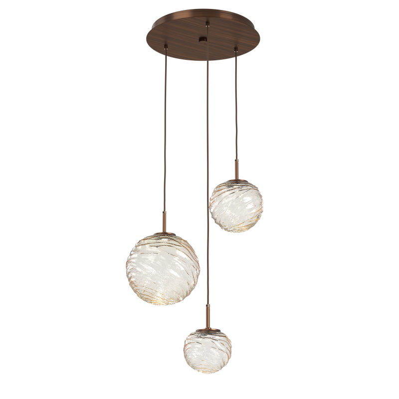 Gaia Round Pendant Chandelier 3 Lights Oil Rubbed Bronze Amber By Hammerton