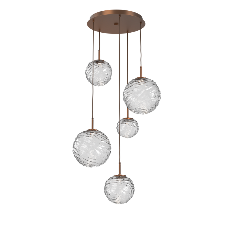 Gaia Round Pendant Chandelier 5 Lights Burnished Bronze Clear By Hammerton