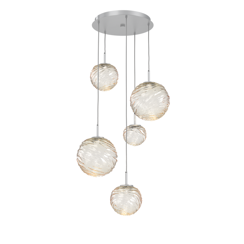 Gaia Round Pendant Chandelier 5 Lights Classic Silver Amber By Hammerton