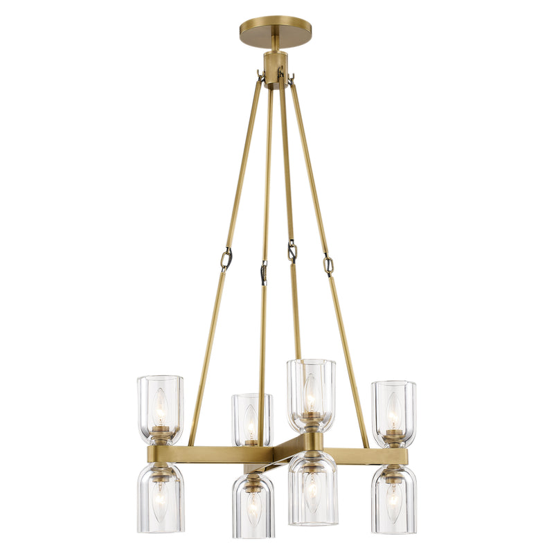 Lucian Double Chandelier By Alora, Finish: Vintage Brass, Shade Material: Clear Glass