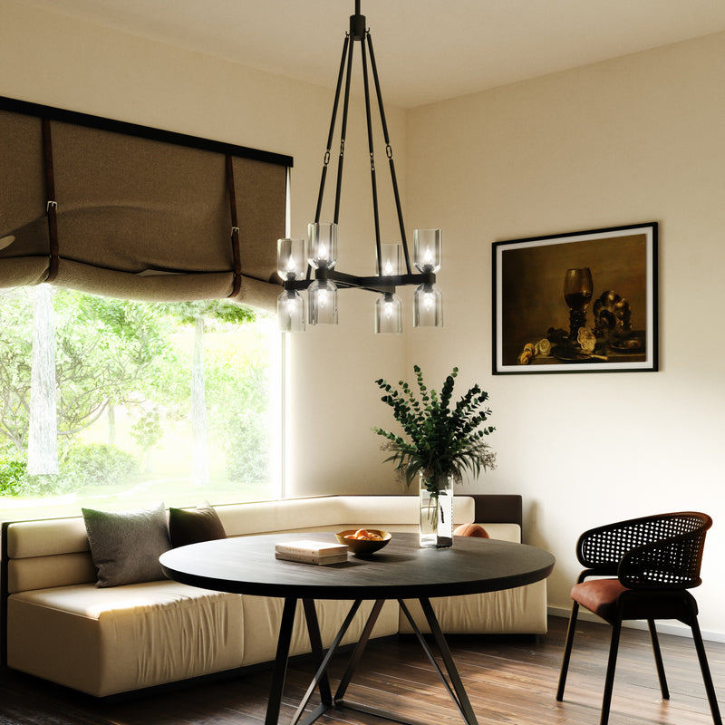 Lucian Double Chandelier By Alora, Finish: Urban Bronze, Shade Material: Clear Glass