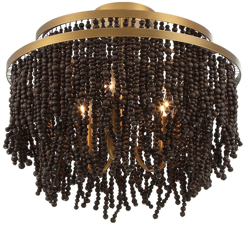Molfetta Convertible Flushmount By Lib & Co, Finish Antique Brass With Black Beads